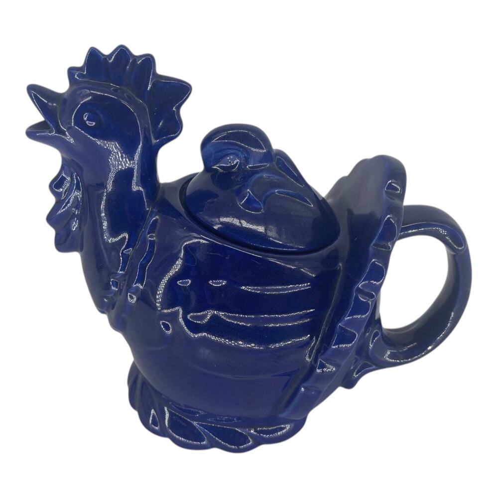 Red Wing Pottery Blue Rooster Teapot Vintage USA Ceramic Figural Teapot - Picture 3 of 7